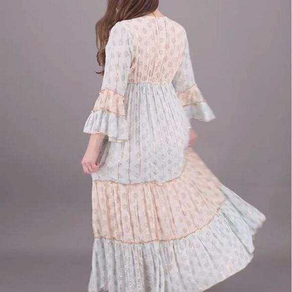 Ditsy Print Boho Beach Wedding Maxi Dress Hippie Gypsy Festival Layered Prairie - Picture 6 of 6